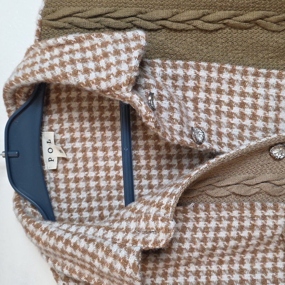 Pol Cozy Patchwork Houndstooth & Cable Knit Shack… - image 4